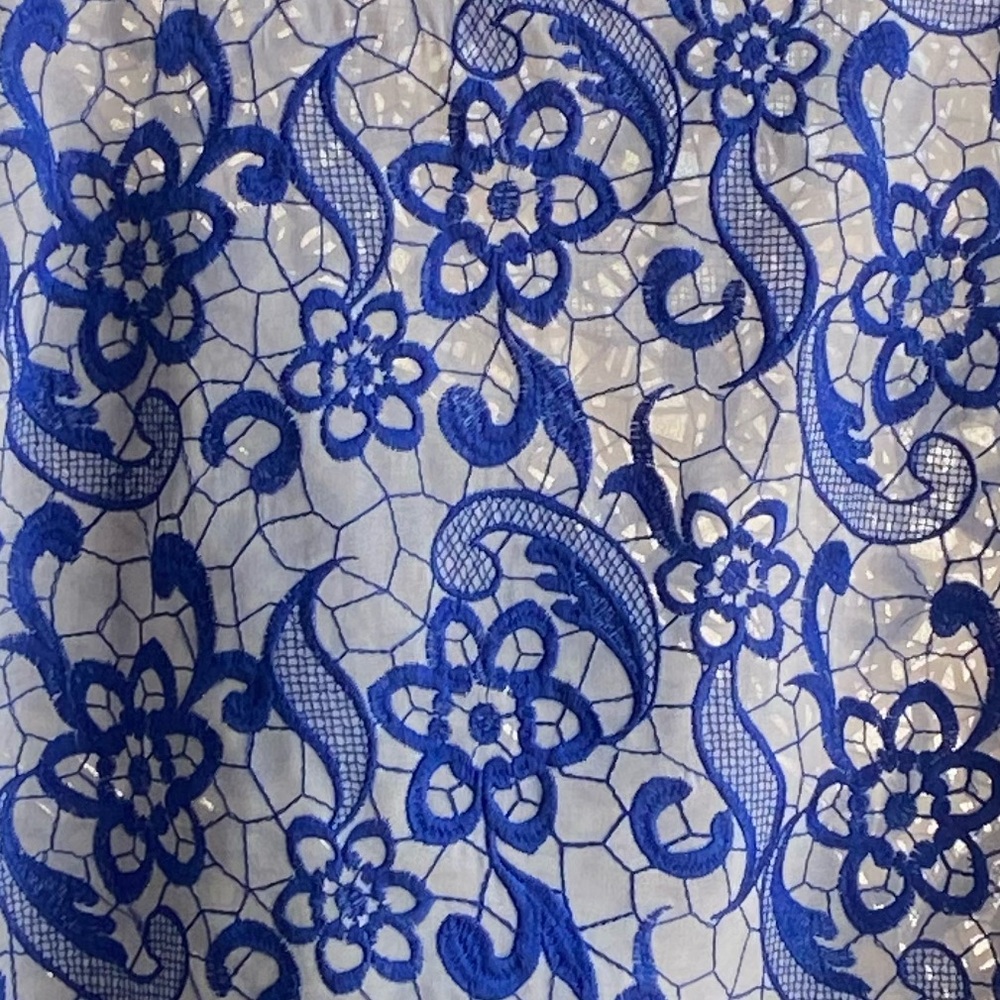Kaitlyn Vintage Blue and White Lace Crop Top Blouse